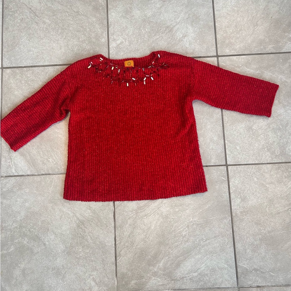 Ruby Rd. Red Crew Neck Sweater - Picture 2 of 8